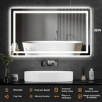 Led Mirror for Bathroom, 30x50 Bathroom Vanity Mirror for Wall with Light, IP54 Enhanced Anti-Fog, Dimmable 3 Colors, Memory Function, Backlit and Front Lit, Shatter-Proof Glass, Plug-in/Hardwired