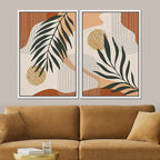 SIGNFORD Framed Canvas Print Wall Art Mid-Century Palm Leaf and Geometry Symbols Abstract Shapes Illustrations Modern Boho Nature Colorful Chic for Living Room, Bedroom, Office - 16"x24"x2 White