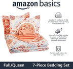 Amazon Basics Full/Queen Comforter Set with Sheets, 7-Piece Coral Medallion Bedding, Lightweight Microfiber Bed-in-a-Bag
