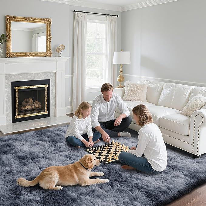 Fluffy Rug Shaggy Area Rug, Mottling Dark Grey 10x14 Area Rugs for Bedroom, Super Soft Shaggy Rugs for Living Room Bedroom Kids Room Home Decor, Upgrade Anti-Skid Rectangular Fuzzy Rug