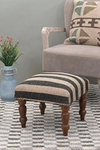 Handmade Jute Soft Ottomans Square Shape Stool for Sitting and Foot Rest with Wooden Legs, Entryway Modern Stool for Living Room, Bedroom, Hall (White, L 15.74 x W 15.74 x H 14 inch)