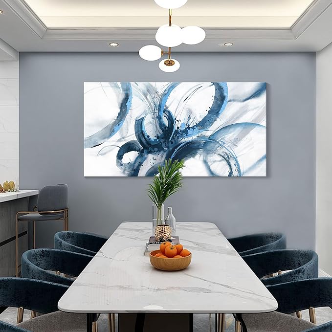 Large Canvas Wall Art Blue Abstract Pictures Wall Art for Living Room Paintings for Wall Decorations Bedroom Decor Aesthetic Framed Office Artwork Wall Decor 29×58in