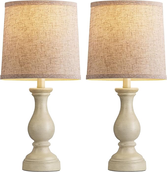 Seealle Farmhouse Table Lamps Set of 2 - Rustic Lamp for Bedroom Living Room, 22" Boho Bedside Lamps for Night Stands End Table Office Desk Lamp Nightstand Clearance with Linen Shades(Antique White)