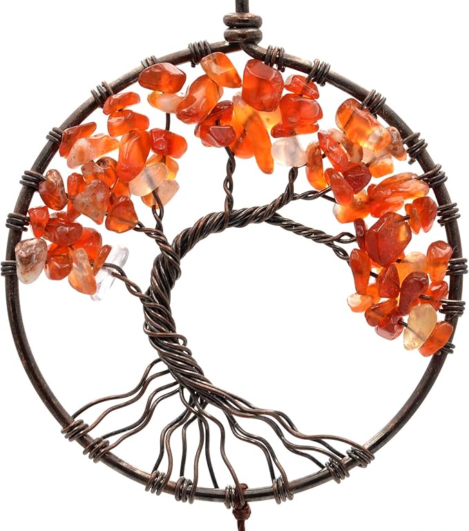 Urdeoms Tree of Life Dream Catchers for Girls Boho Dream Catcher Wall Decor for Bedroom Adult Crystal Red Agate Healing Stone Hanging Ornament Decoration Cute Room Decor 18" Length(NO.17)
