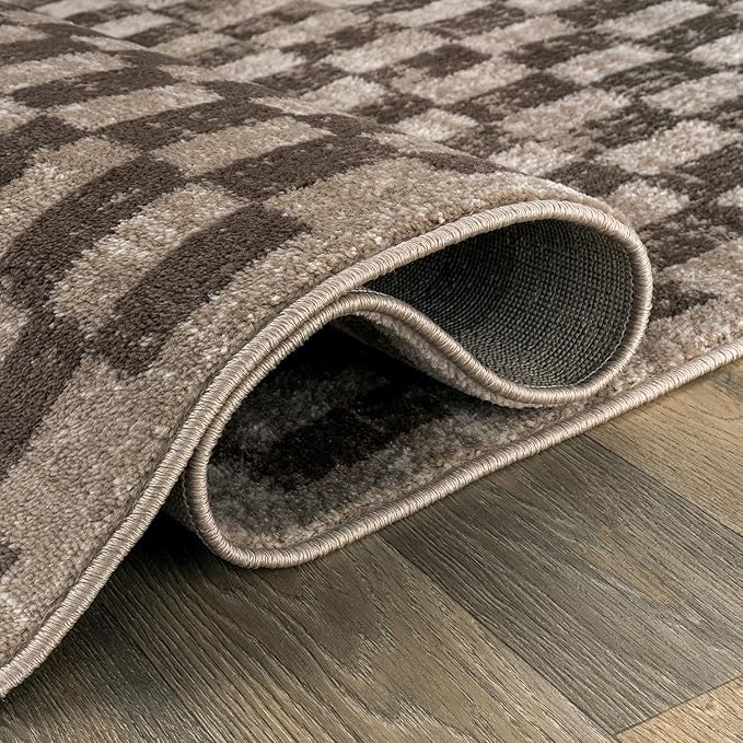 Rugshop Beige Checkered Area Rug – Textured Grid Pattern Carpet for Living Room, Bedroom, or Office – Neutral Contemporary Soft Floor Décor 2' 3" x 4' Beige