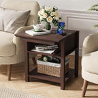 Rresyet Sliding Side Table Set of 2 with Charging Station & 2-Tier Storage,Farmhouse End Table, Wooden Nightstand for Bedroom & Living Room,Cherry