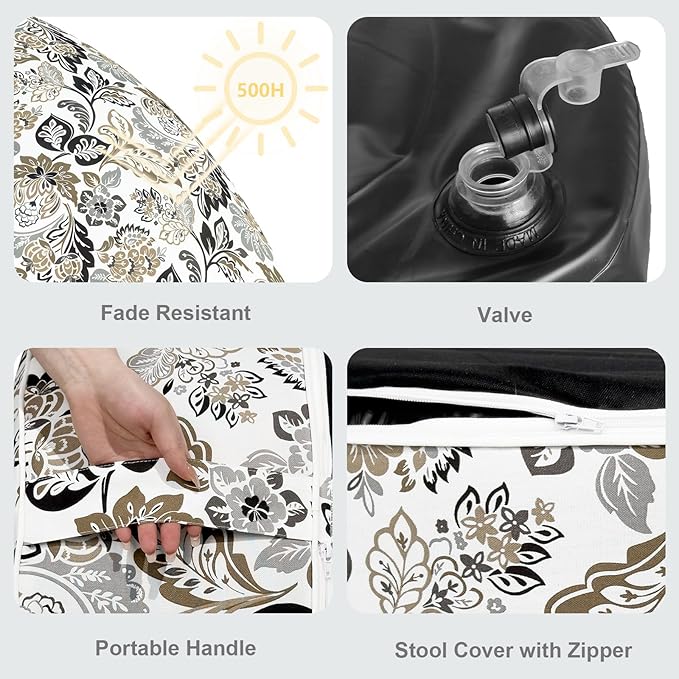 LVTXIII Outdoor Inflatable Ottoman, Fade-Resistant Round Footrest Stool D31”x H14”, Portable Patio Pouf for Garden Camping or Home Use, Dailey Tan