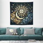 HZOHNAGO Sun Moon Tapestry Boho Golden Stars Pattern Printed Wall Tapestry Wall Hanging for Bedroom Living Room Dorm 60" W x 60" H