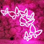SYLHOME Pink Butterfly Led Neon Light Sign Girls Bedroom Kids Room Beauty Studio Living Room Wedding Birthday Christmas Party Light Up Sign 16.5" X 8.9" USB