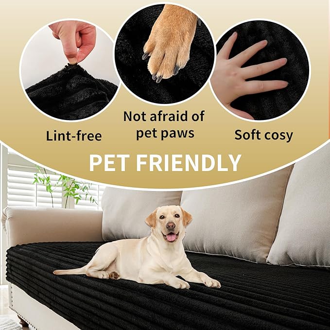 HAOMAIJIA Waterproof Couch Cover for Dogs Washable,Faux Fur Pet Couch Covers for Sofa,Soft Dog Bed Cover Non-Slip Couch Covers for 3 Cushion Couch Sofa Pet Friendly (Black, 35" x 82" 1 Pack)