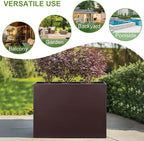Metal Rectangular Planter Box Tall Planters for Outdoor Plants Modern Heavy Duty with Drainage Holes for Outside Indoor Patio Deck - Brown, 32”x 12”x 24”