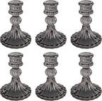 Glass Candlestick Holder,Striped Taper Candle Holders,Set of 6 Candle Stand for Table Centerpieces, Home Decor,Weddings,Festival and Parties (Grey Stripe Pattern)