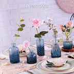 Navy Blue Glass Bud Vases Set of 5, Mini Flower Vase for Centerpieces, Small Clear Vases in Bulk for Wedding Decorations, Vintage Vase for Table, Graduation, Home Décor