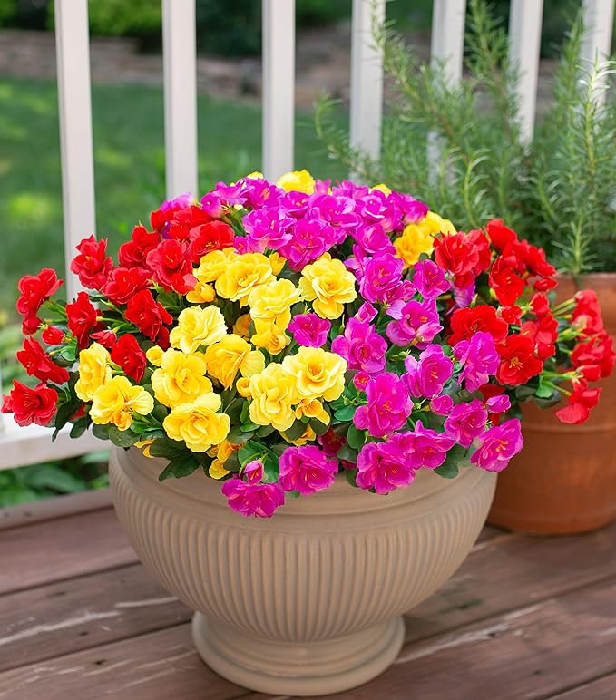 Ivydale Artificial Faux Flowers Plants for Outdoor Outside for Fall Decor,Fake Silk Colorful Camellia UV Resistant Look Real for Planter Pot Porch Patio Balcony Garden Yard Home, 3 Large Bundles