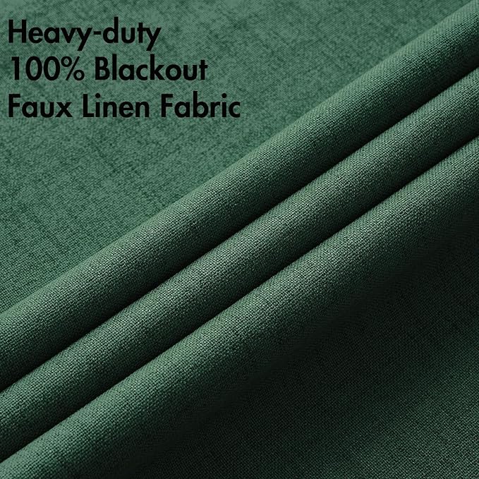 MIULEE 100% Blackout Linen Curtains for Bedroom Thermal Insulated Emerald Green Grommet Room Darkening Curtains & Drapes Christmas Decor for Living Room Nursery 52 x 84 Inch (2 Panels)