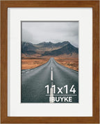 IBUYKE 11 x14 Picture Frame,Solid Oak Wood 11x14 Photo Frame with Mat to 8x10,11x14 Picture Frames With Tempered Glass,Wall Mount Display,Home Decor,Walnut Oak 14 x 11 Frame,UWPF1114H