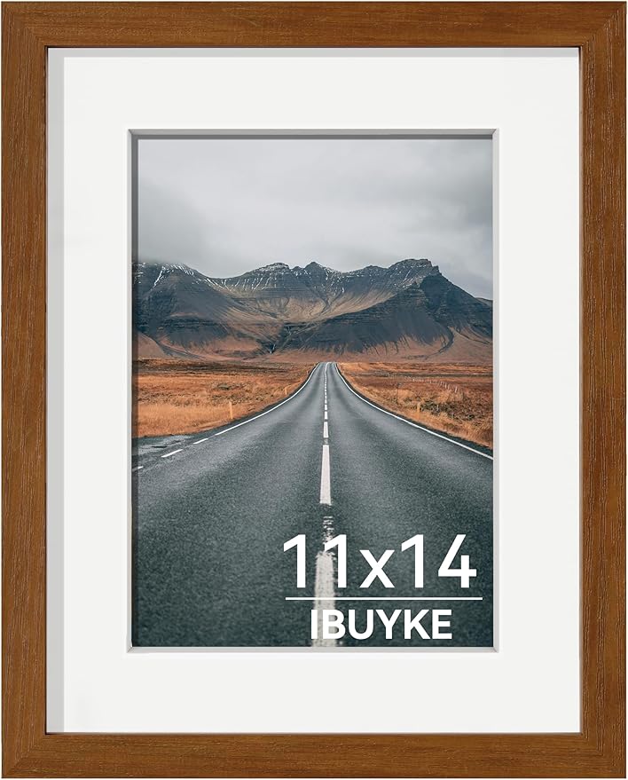IBUYKE 11 x14 Picture Frame,Solid Oak Wood 11x14 Photo Frame with Mat to 8x10,11x14 Picture Frames With Tempered Glass,Wall Mount Display,Home Decor,Walnut Oak 14 x 11 Frame,UWPF1114H