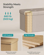 SONGMICS Mazie Collection - 43 Inches Folding Storage Ottoman Bench, Ottoman with Storage, Foot Rest Stool, Load 660 lb, for Living Room, Synthetic Leather, Camel Brown ULSF070K03