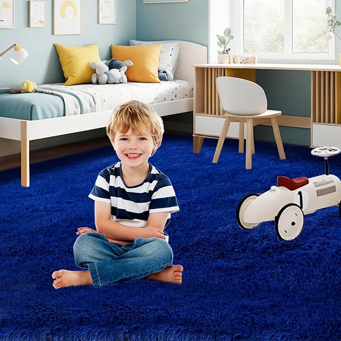 Blue Rug for Kids Room: Rugs for Room Boys- Blue Fluffy Rug for Bedroom （4x6 Feet.Blue