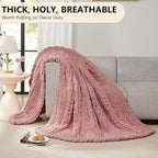 L'AGRATY Chunky Knit Blanket Throw - Soft Chunky Throw Blanket 50x60: 100% Hand Kintted Chenile Crochet Throw Blanket for Couch - Large Cable Knit Chunky Blanket for Home Decor(Rose Pink)