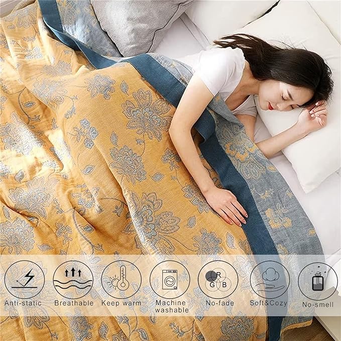 Boho Throw Blanket 100% Cotton Blankets, Super Soft Cozy Warm Blanket, Cotton Quilted Blankets, Versatile KnitWoven Blanket for Couch Sofa Bed Home Decor and Living Room, 78''Wx 90''L