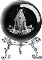 3D The Blessed Virgin Mary Crystal Ball Laser Etched Our Lady of Guadalupe Glass Sphere Statue Mother Mary Christian Catholic Religious Easter Gifts