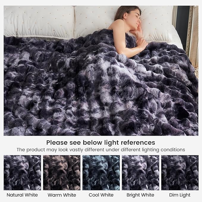 Cozy Bliss Faux Fur Throw Blanket for Couch, Fuzzy Soft Plush Thick Bubble Blanket for Sofa Bedroom Living Room, 60 * 80 Inches Tie Dye Black