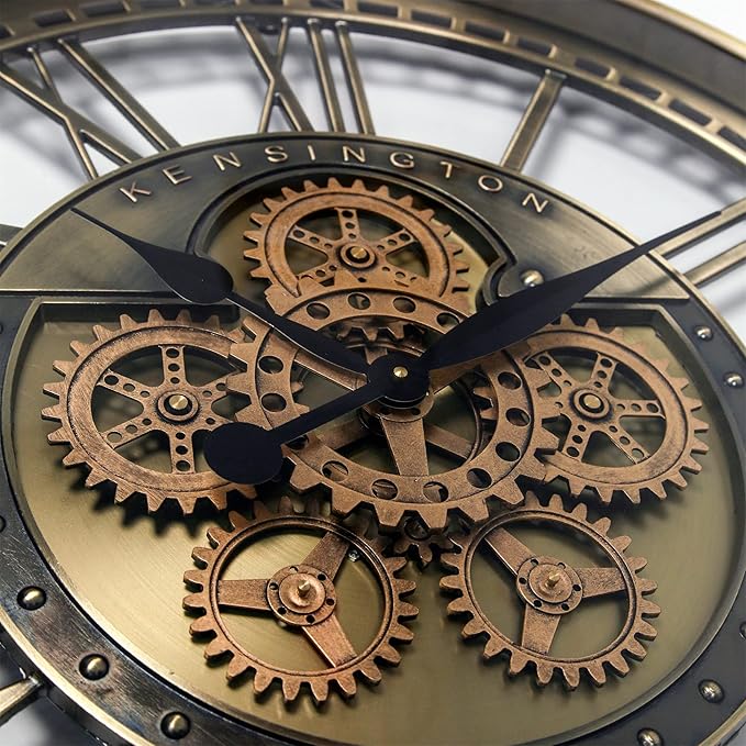 CLXEAST 28 Inch Gold Moving Gear Wall Clock for Modern Living Room Decor,Oversized Large Metal Roman Numeral Wall Clocks for Farmhouse Home Décor,House Warming Gifts New Home