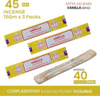 Satya Nagchampa Vanilla Incense Sticks, Satya Bng (Bangalore) Insenses 15gmx3 Pack (45 GMS) with Raajsee Incense Holder Bundle, Satya Nagchampa Natural Incense