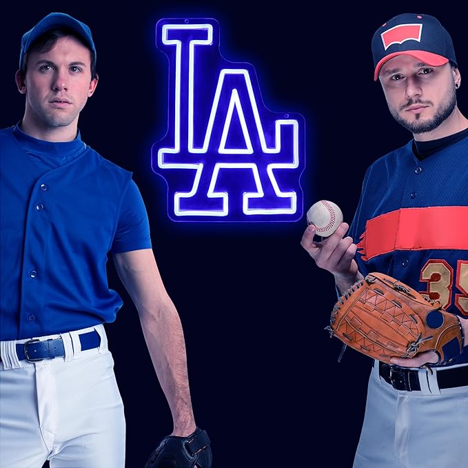 LA Baseball Neon Sign, Los Angeles Cool Light Up Dimmable LA Team Logo Hanging Led Neon Sign for Baseball Wall Decor Art, Bedroom, Party, Man Cave, Garage, Birthday Christmas Gift for Baseball Fans