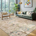 jinchan Botanical Birds 8x10 Beige Area Rugs for Living Room Washable Non Slip Soft Nature Plants Modern Carpet Vintage Ultra Thin Low Pile Indoor Rug for Bedroom Dining Room Nursery Playroom