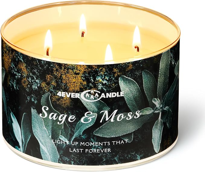 4-Wick Scented Candle - 18oz Soy Wax Blend Candle Over 50Hrs Long-Lasting Fragrance, Home Decor and Housewarming Gifts, Sage & Moss