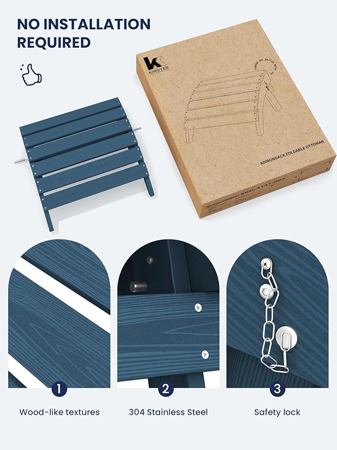 KINGYES Folding Adirondack Ottoman for Adirondack Chair, Navy