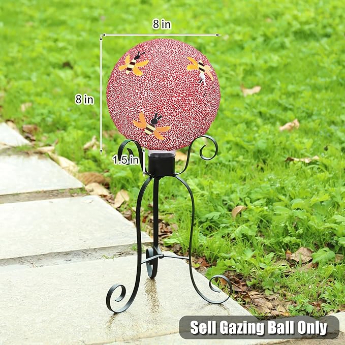 VCUTEKA Gazing Ball, 8" Glass Gazing Balls Sphere for Garden Lawn Outdoor Ornament Yard Decorative, Bee