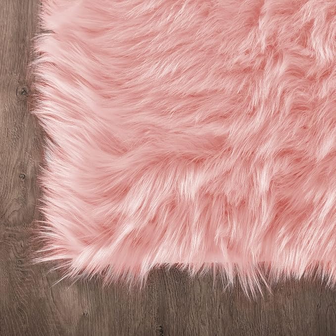 Latepis Pink Fur 5x8 Area Rug for Living Room Bedroom Faux Sheepskin Rugs Fuzzy Shaggy Plush Rug for Girls Room Cute Home Décor, Rectangle