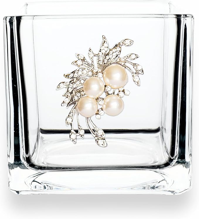 THE QUEENS' JEWELS Pearl Bouquet Jeweled 4x4 Candle Holder Vase - Unique Gift for Women, Birthday, Cute, Fun, Cocktail, Queen, Not Painted, Decorated, Bling, Bedazzled, Rhinestone