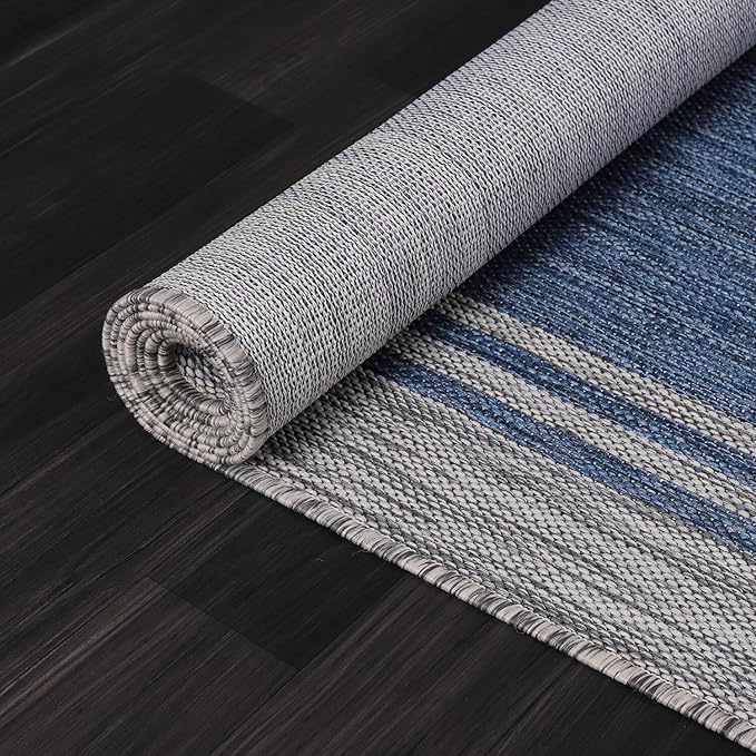 Bordered Outdoor Rug 5x7 Washable Outside Carpet for Indoor Patio Porch Waterproof Easy Cleaning Non Shedding Area Rugs Navy 5 x 7
