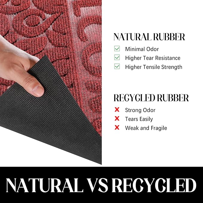 Yimobra Welcome Mat Outdoor Indoor, 29.5x17 Waterproof Door Mat Outside Entrance, All-Weather Non Slip Doormat, Low-Profile Front Door Mat, Porch and Patio Entryway Mat, Wine Red