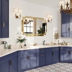 Kelly Miller Large Gold Mirror for Wall, 30"x46" Gold Bathroom Mirror Vanity Mirror Decorative Mirror Scalloped Beveled Mirror for Master Bath Half Bath Living Room Bedroom Farmhouse Fireplace Hallway