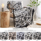 CASAAGUSTO Boho Throw Blanket - Black and White Decorative Blankets with Tassel, Printed Flannel Bohemian Blanket for Chair, Bed, Sofa, Couch(50 * 60, Black and White)