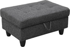 Ottoman Rectangular Storage Ottoman Bench, Flannel Footrest Stool Footstool with Lid for Living Room, Bedroom, Entryway, Black Gray, 35"x23.5"x17.5"