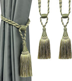 Fenghuangwu Curtain Tiebacks Handmade Elegant Curtain Tie Backs Holdbacks with Tassel for Home Office Decor 2 Pack - Green