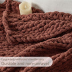 Chunky Knit Blanket Throw, 100% Hand Knit Throw Blanket Handmade Chenille Cable Knit Throw for Couch, Stylish Cozy Soft Rope Knot Crochet Blanket for Home Decor, Copper Brown, 60x80 Inches