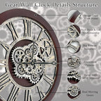 HOIBAI Wall Clock, Clocks for Living Room Decor 20 Inch Big Moving Gears Clock Farmhouse Vintage Rustic Wall Clock Vintage Roman Oversized for Home Bedroom House Kitchen Wall Decor