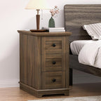 HIFYOBRO Narrow End Table Set of 2, 3 Drawers and Charging Station, Type-C & USB Port & Power outlets, Wooden End Table, Side Table with Storage for Living Room, Bedroom Nightstands