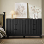 57" Long Dresser for Bedroom, 7-Drawer Fluted Chest, Wide Wood Storage Dresser with Metal Slides and Handles, Stable Base, Modern Clothes Organizer for Primary Suite, Guest Room, Nursery