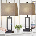 Touch Control Table Lamps Set of 2, Modern Bedside Lamps with USB A+C Ports & AC Outlet, 3 Way Dimmable Contemporary Nightstand Lamps for Bedroom Living Room Gray(LED Bulb Included)