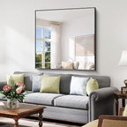 YIROMAN Bathroom Mirror for Wall 48"x48", Large Matte Black Bathroom Mirror with Metal Frame, Square Vanity Mirror with Right Angles, Wall Mirror Hangs Horizontal or Vertical, Shatterproof