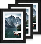5x7 Black Picture Frames set of 3, Made of Wooden and Glass Photo frame - Displays Picture 4x6 with Mat or 5 x 7 without Mat, Desktop & Wall Collage Frame set