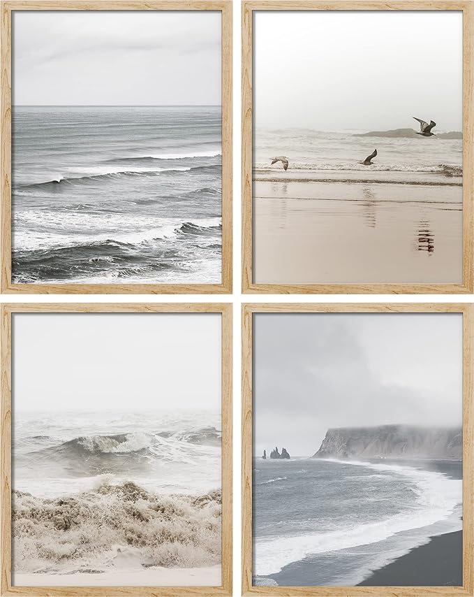 SIGNWIN Poster Bathroom Decor 8"x10"x 4, Wall Art Room Decor Multicolor for Living Room, Bedroom, Office White Minimal Ocean Beach Seashore Coastal Landscapes Nature Wilderness Realism Landscape